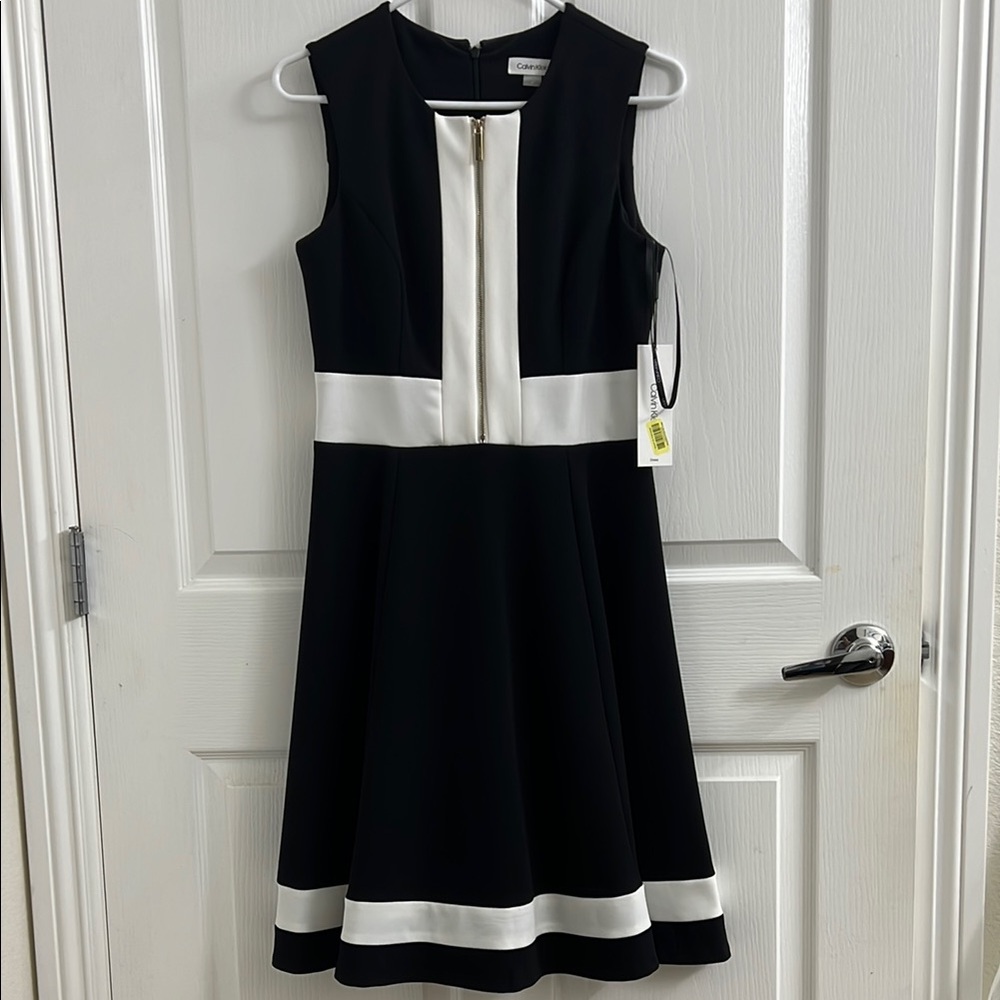 Calvin Klein Black and White A-Line Midi Dress